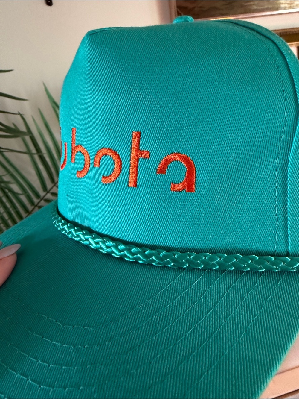 Teal Kubota Rope-Trim Tucker Hat Cap with Orange Embroidery